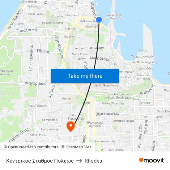 Central City Station to Rhodes map