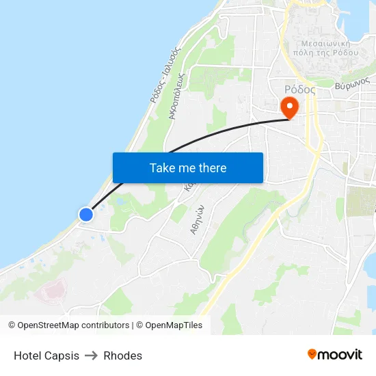 Hotel Capsis to Rhodes map