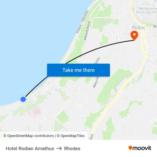 Hotel Rodian Amathus to Rhodes map
