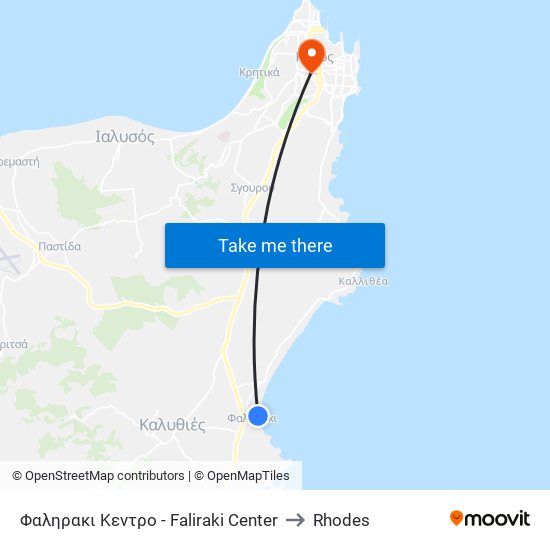 Φαληρακι Κεντρο - Faliraki Center to Rhodes map