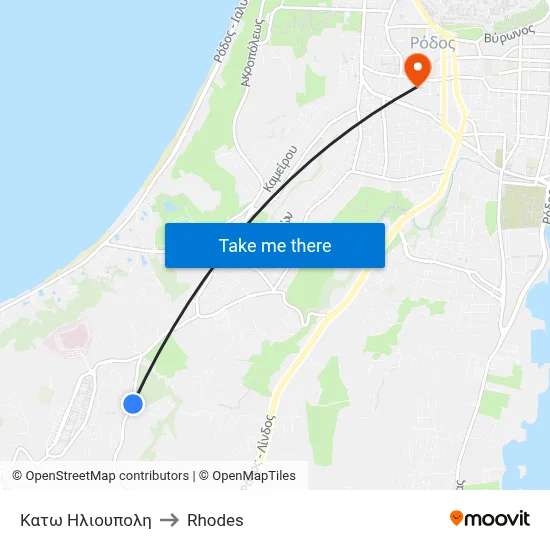 Lower Ilioupoli to Rhodes map