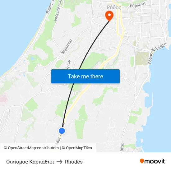 Karpathioi Settlement to Rhodes map