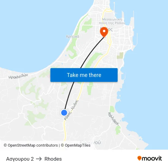 Asgourou 2 to Rhodes map