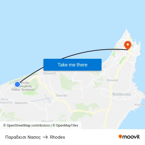 Paradisi Nasos to Rhodes map