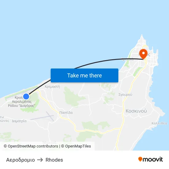 Airport to Rhodes map