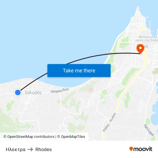 Elektra to Rhodes map