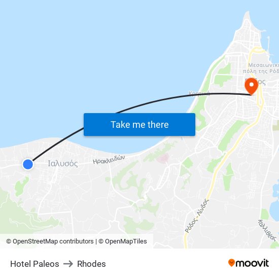 Hotel Paleos to Rhodes map