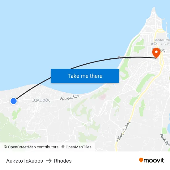 Ialysos Lyceum to Rhodes map