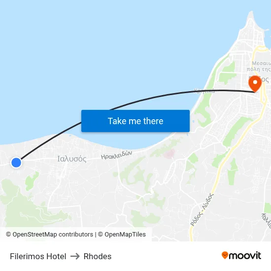 Filerimos Hotel to Rhodes map