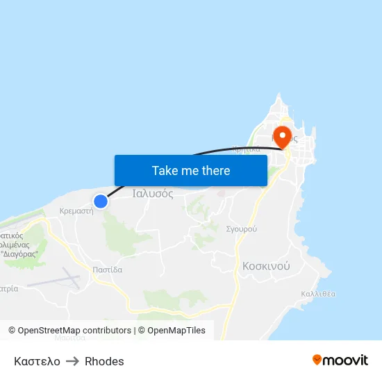 Kastelo to Rhodes map