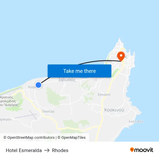 Hotel Esmeralda to Rhodes map