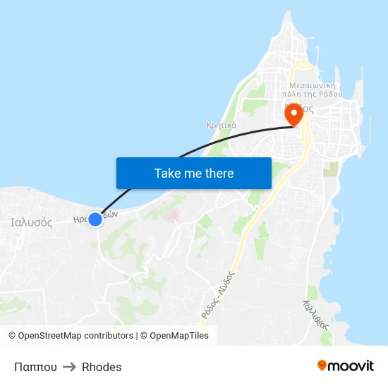 Pappou to Rhodes map