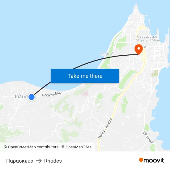 Paraskeva to Rhodes map
