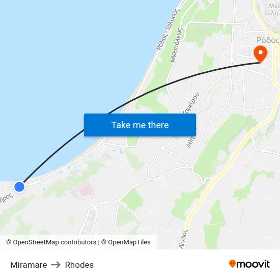 Miramare to Rhodes map