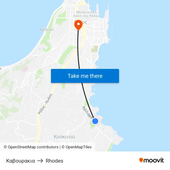 Kavourakia to Rhodes map