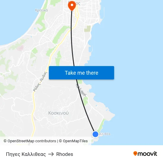 Kallithea Springs to Rhodes map