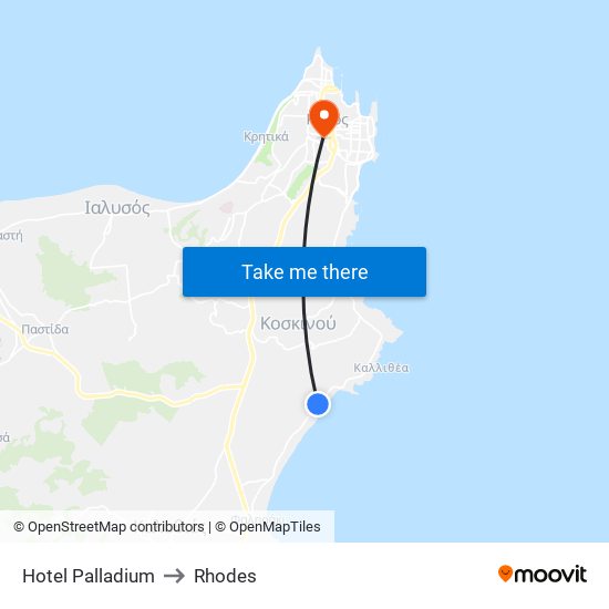 Hotel Palladium to Rhodes map