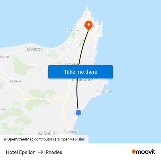 Hotel Epsilon to Rhodes map