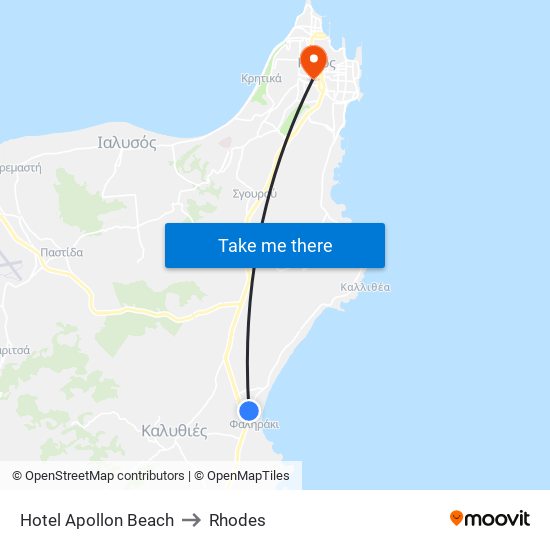 Hotel Apollon Beach to Rhodes map
