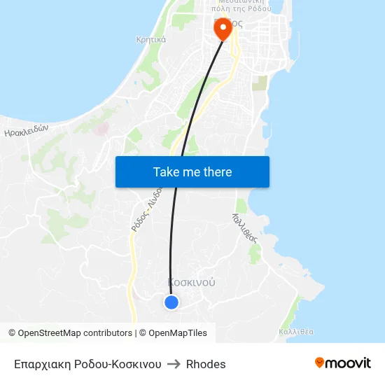 Rhodes-Koskinou Provincial Road to Rhodes map