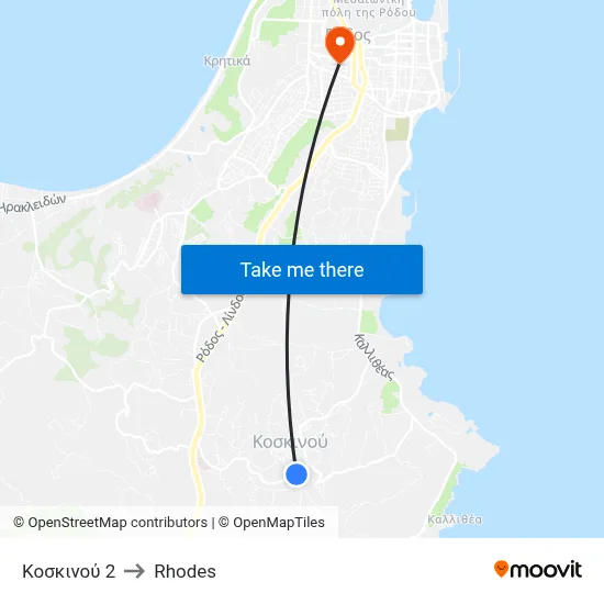 Koskinou 2 to Rhodes map