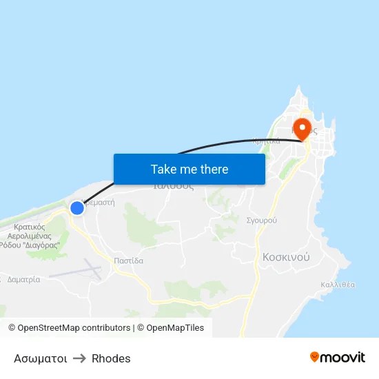 Asomatoi to Rhodes map