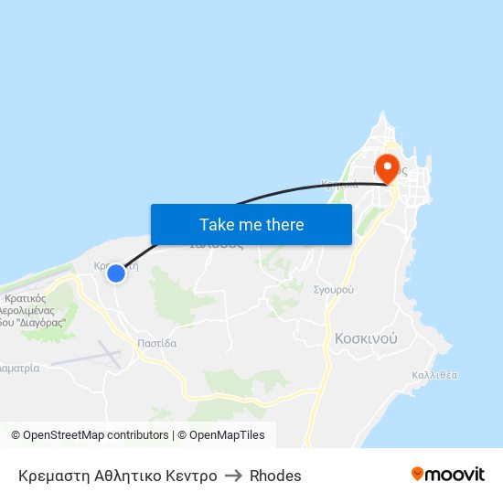 Κρεμαστη Αθλητικο Κεντρο to Rhodes map