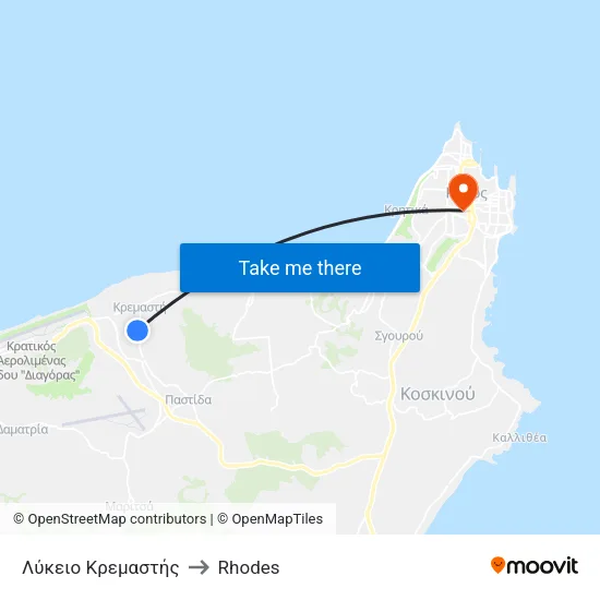 Kremasti High School to Rhodes map