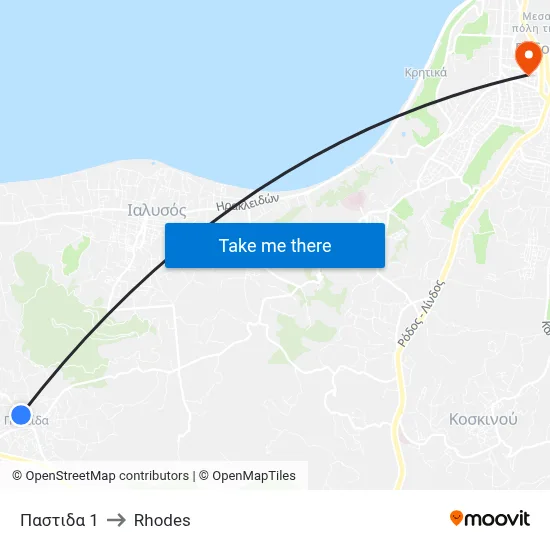 Pastida 1 to Rhodes map