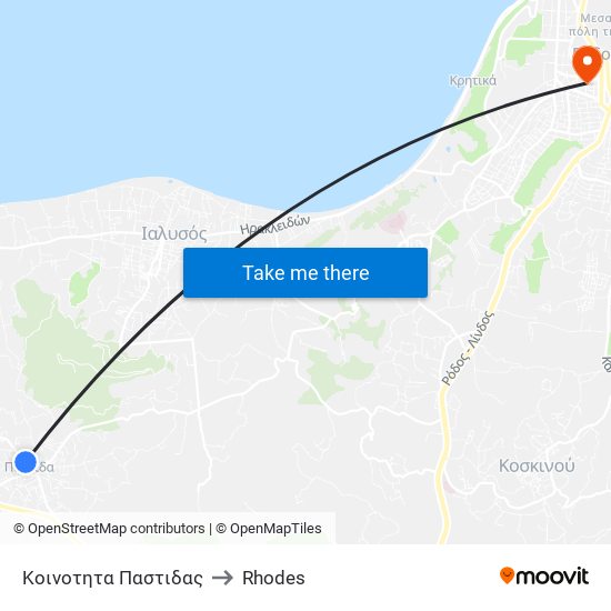 Κοινοτητα Παστιδας to Rhodes map