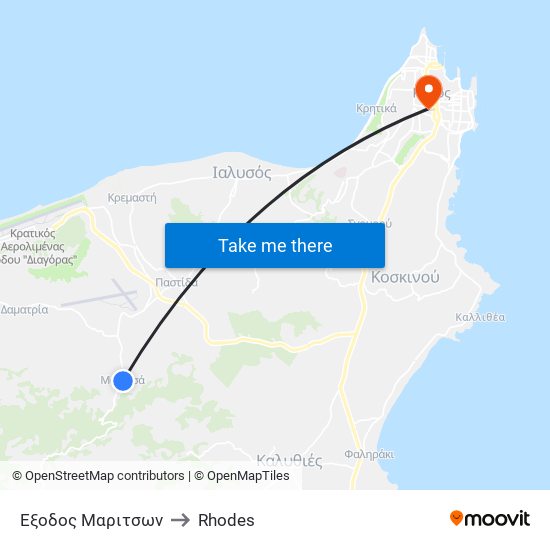 Εξοδος Μαριτσων to Rhodes map