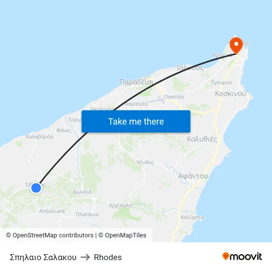 Salakos Cave to Rhodes map