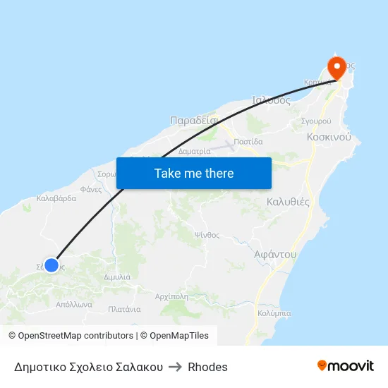 Salakos Primary School to Rhodes map