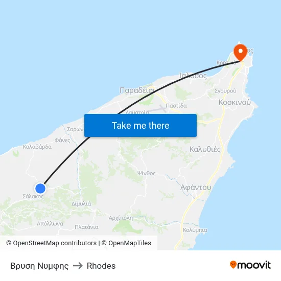 Nymph's Fountain to Rhodes map
