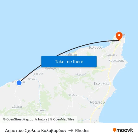 Kalvardes Primary School to Rhodes map