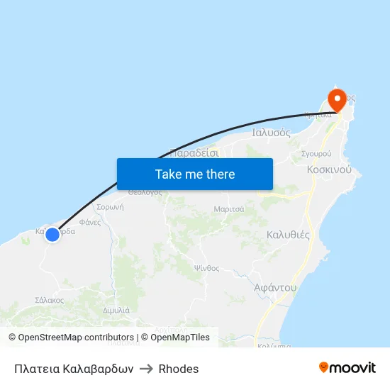Kalavarda Square to Rhodes map
