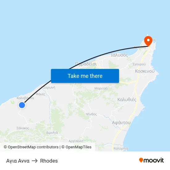 Agia Anna to Rhodes map