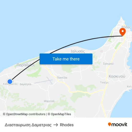 Damatria Junction to Rhodes map