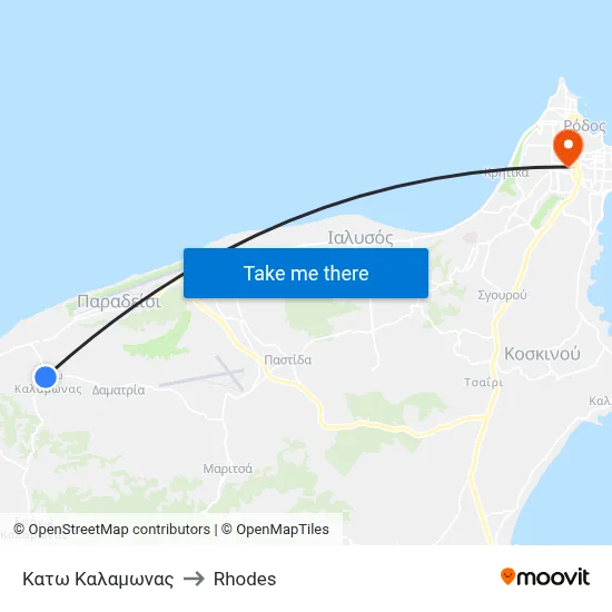 Kato Kalamonas to Rhodes map