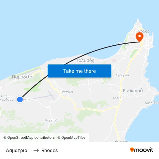 Damatria 1 to Rhodes map