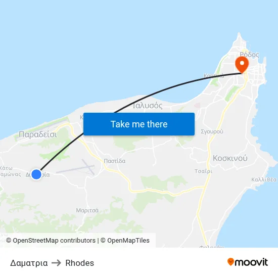 Damatria to Rhodes map