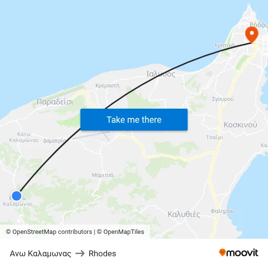 Ano Kalamonas to Rhodes map