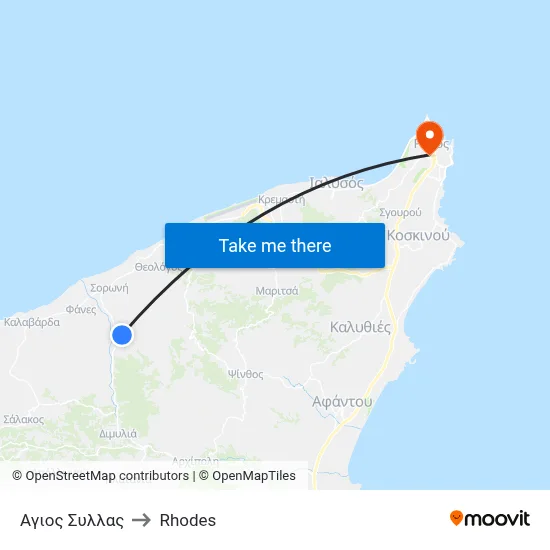 Saint Syllas to Rhodes map