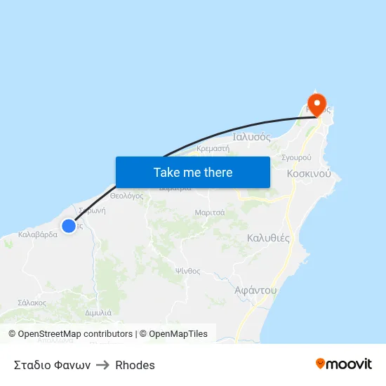 Fanon Stadium to Rhodes map