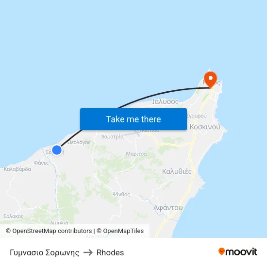 Soroni High School to Rhodes map