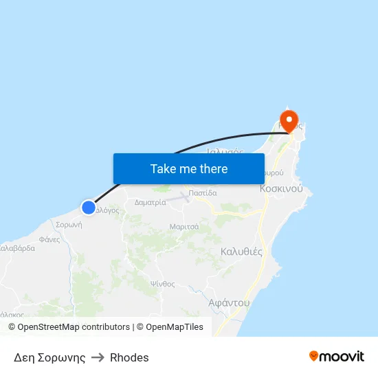 Soroni Power Station to Rhodes map