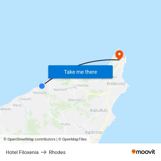 Filoxenia Hotel to Rhodes map