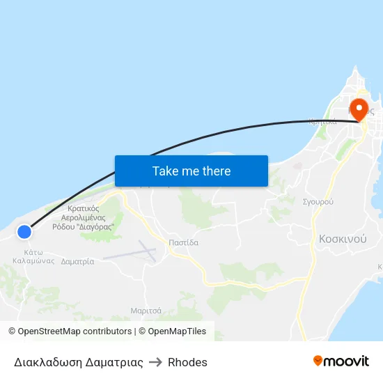 Damatria Junction to Rhodes map