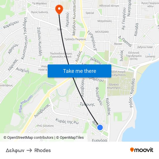 Δελφων to Rhodes map