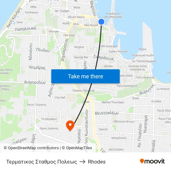 City Terminal Station to Rhodes map